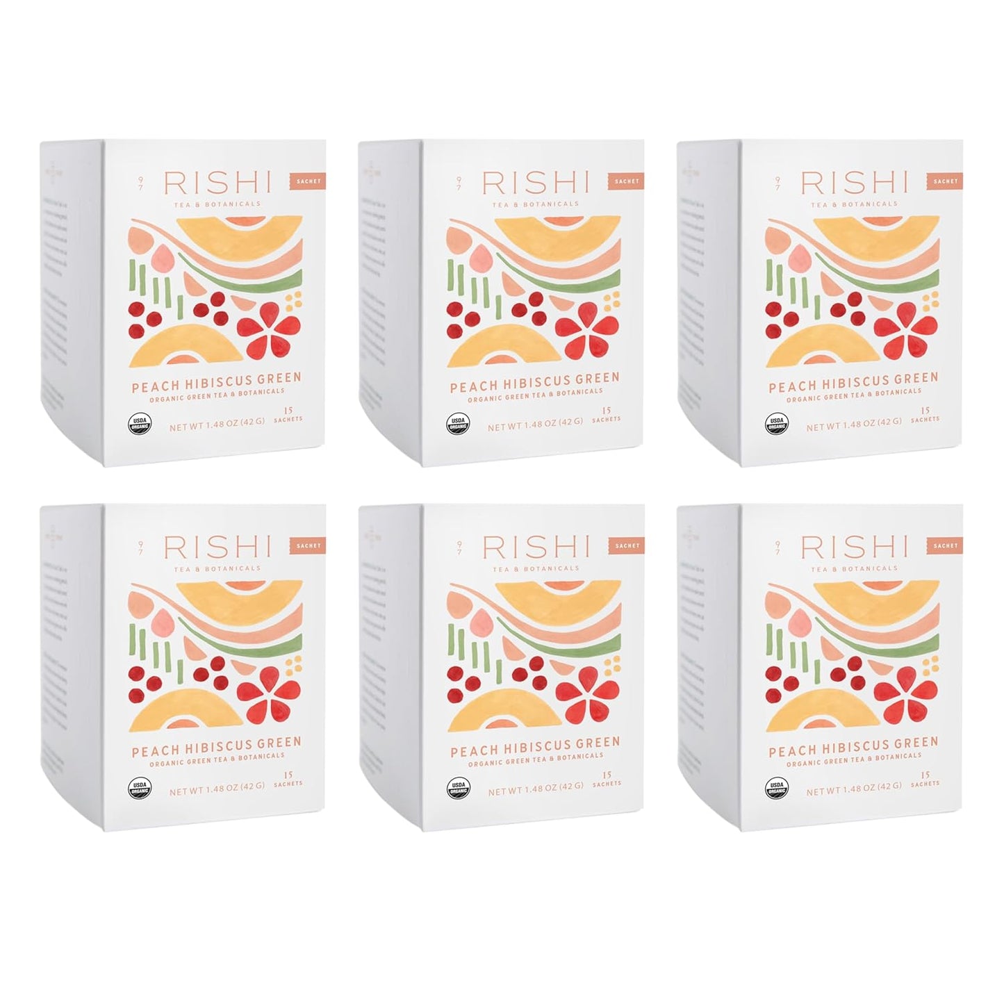 Peach Hibiscus Green Tea Sachets - Organic Low Caffeine Delight