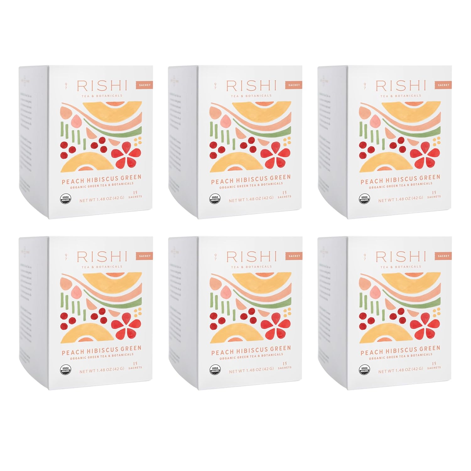 Peach Hibiscus Green Tea Sachets - Organic Low Caffeine Delight