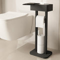 4-in-1 Black Toilet Paper Holder with Storage Shelf and Organizer