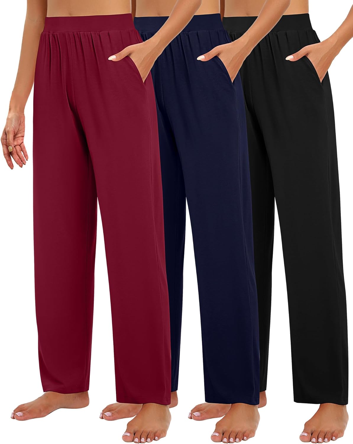 Cozy Wide Leg Lounge Pants for Women - 3 Pack Comfy Slacks
