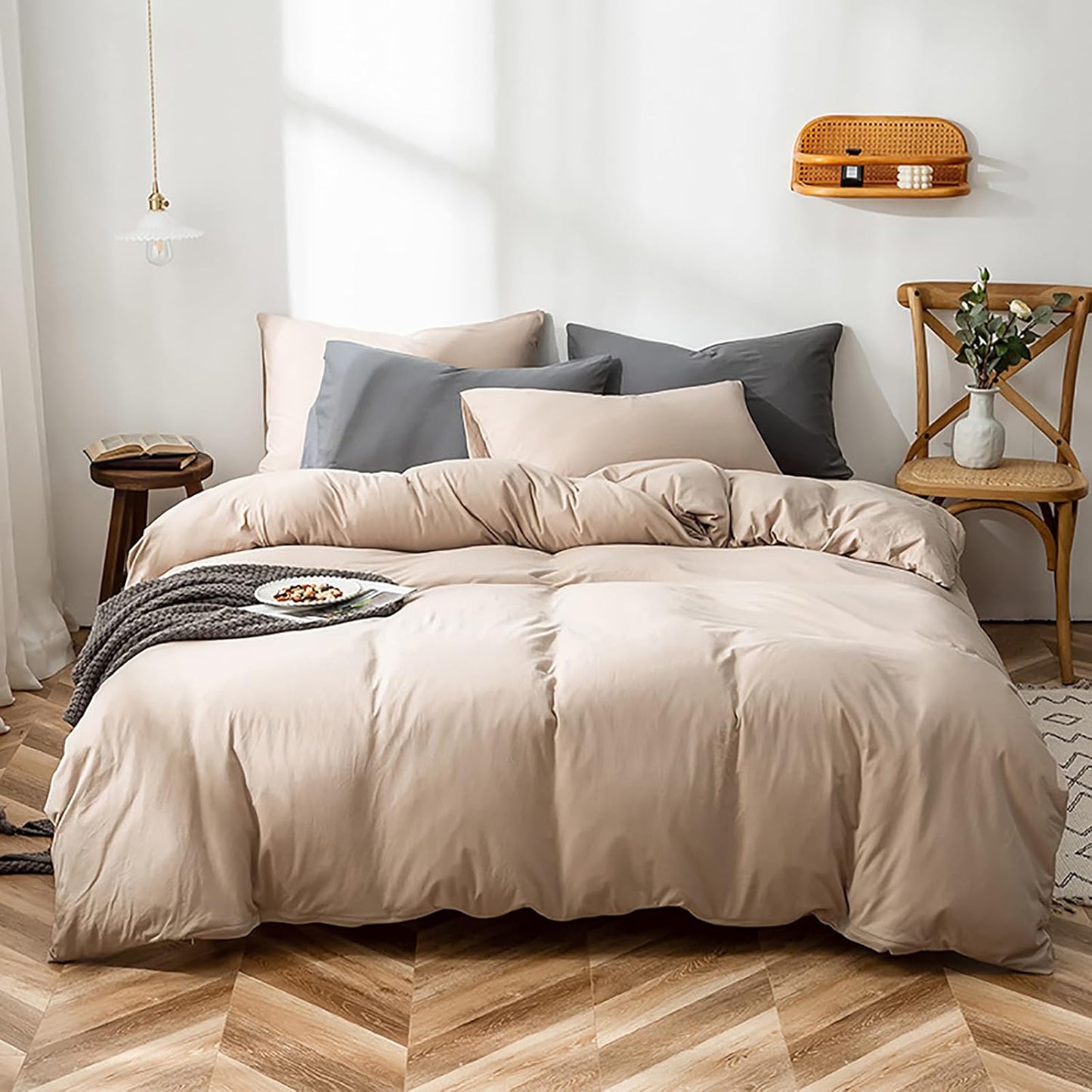 Luxlovery Khaki Comforter Set Full Cream Coffee Bedding Set