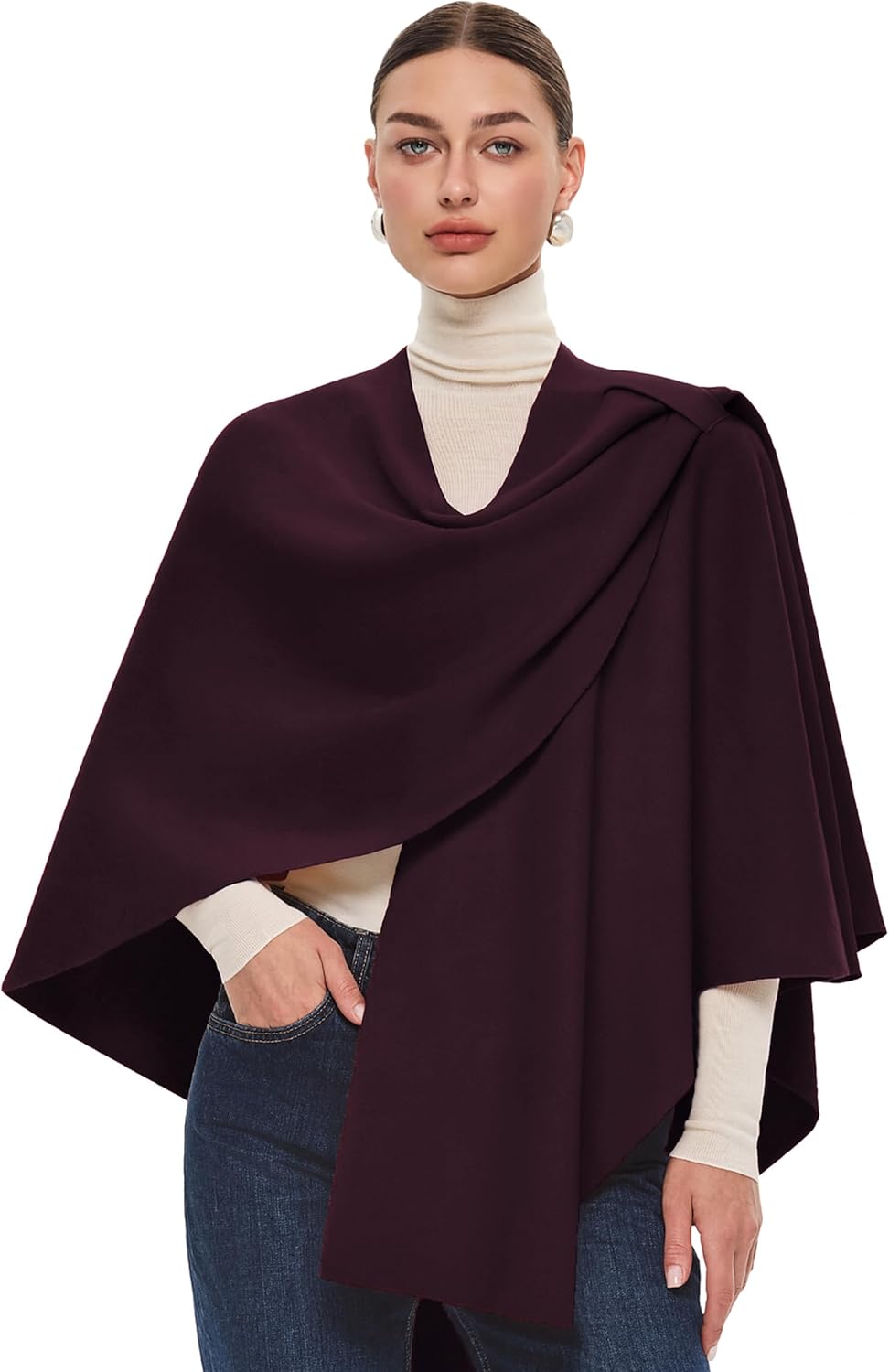 PULI Womens Large Cross Front Poncho Sweater Wrap for Fall