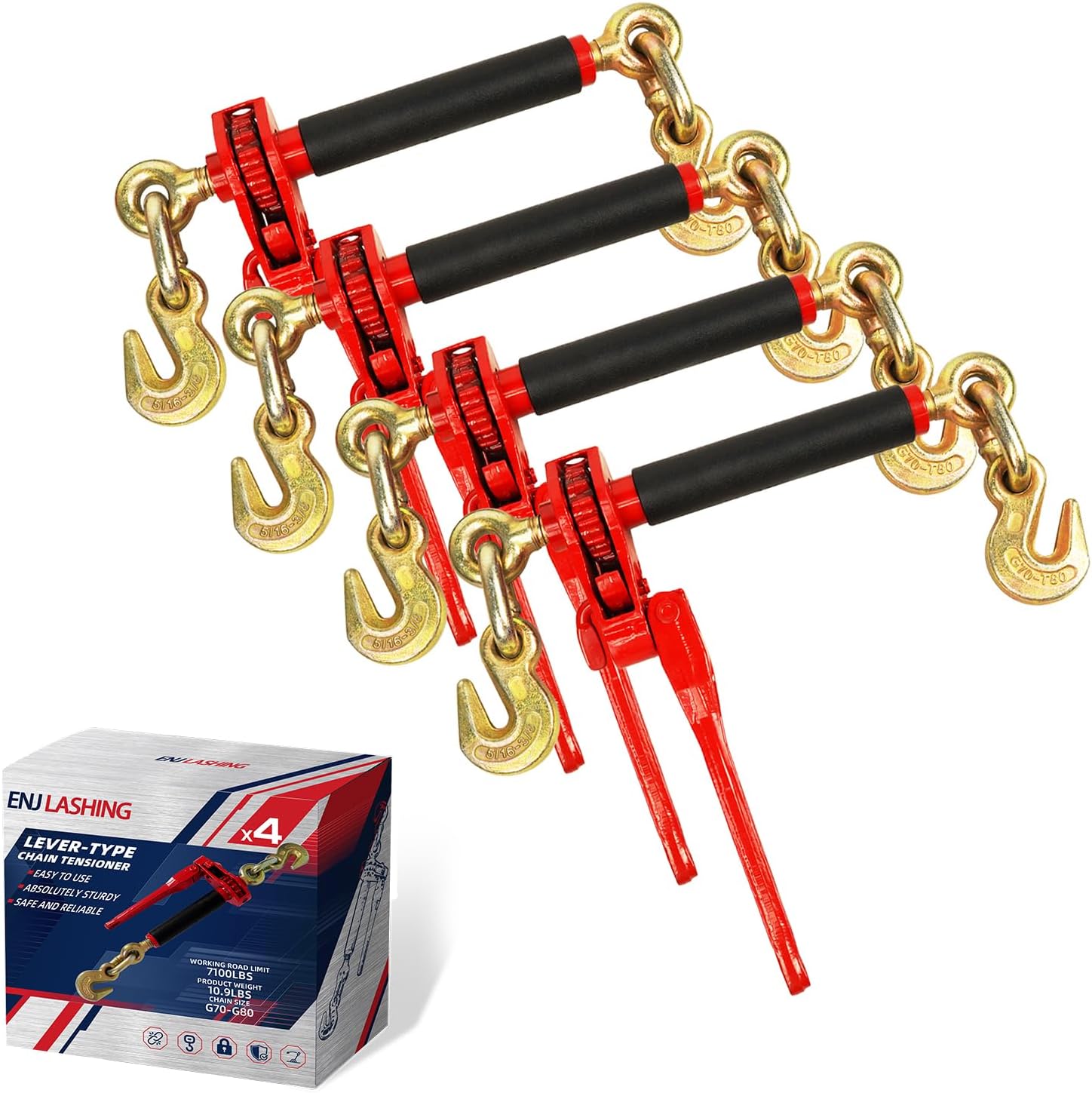 ENJ Folding Handle Load Binder 4 Pack with 7,100 Pound Limit