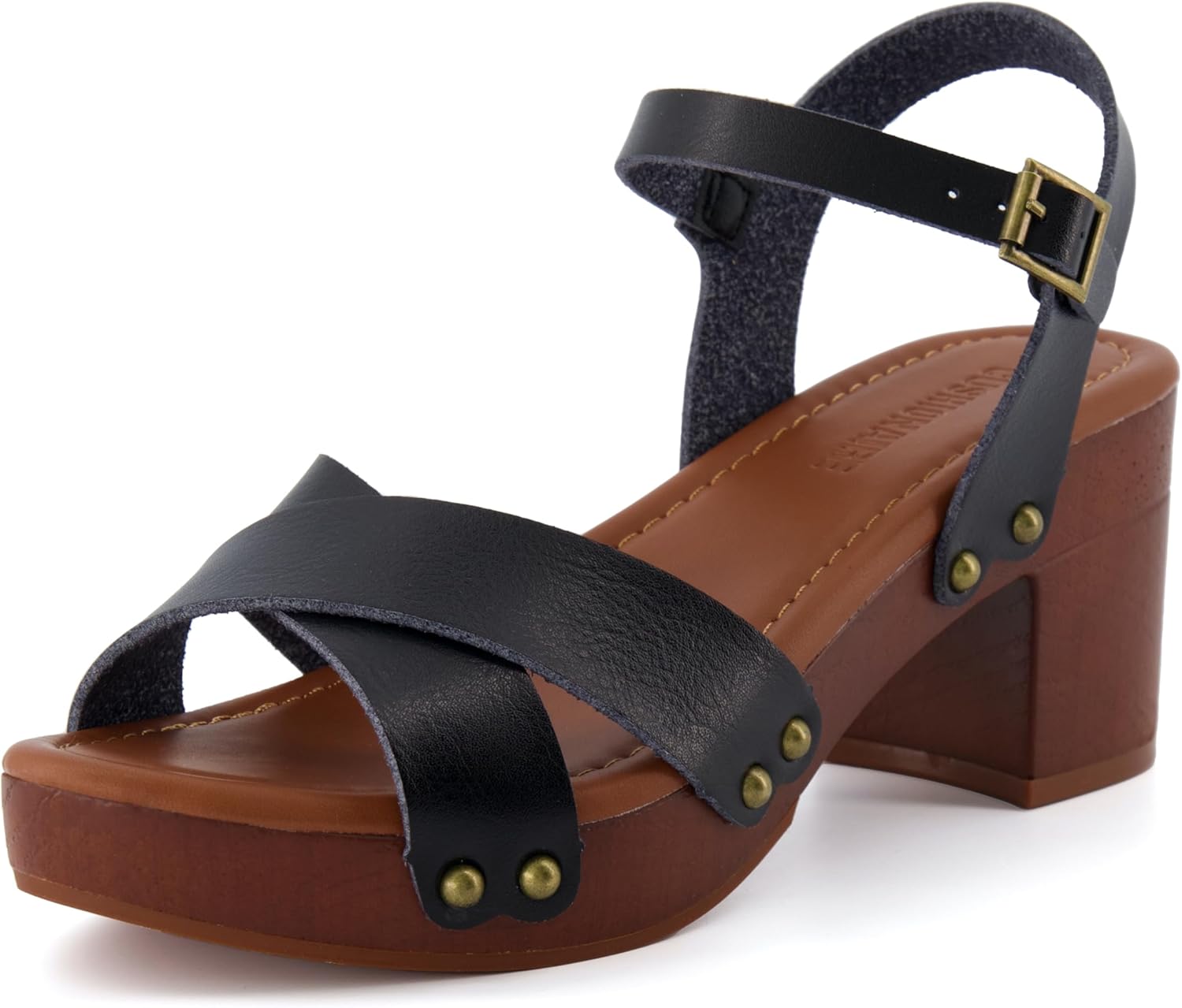 CUSHIONAIRE Women's Slate Faux Wood Sandal with Memory Foam