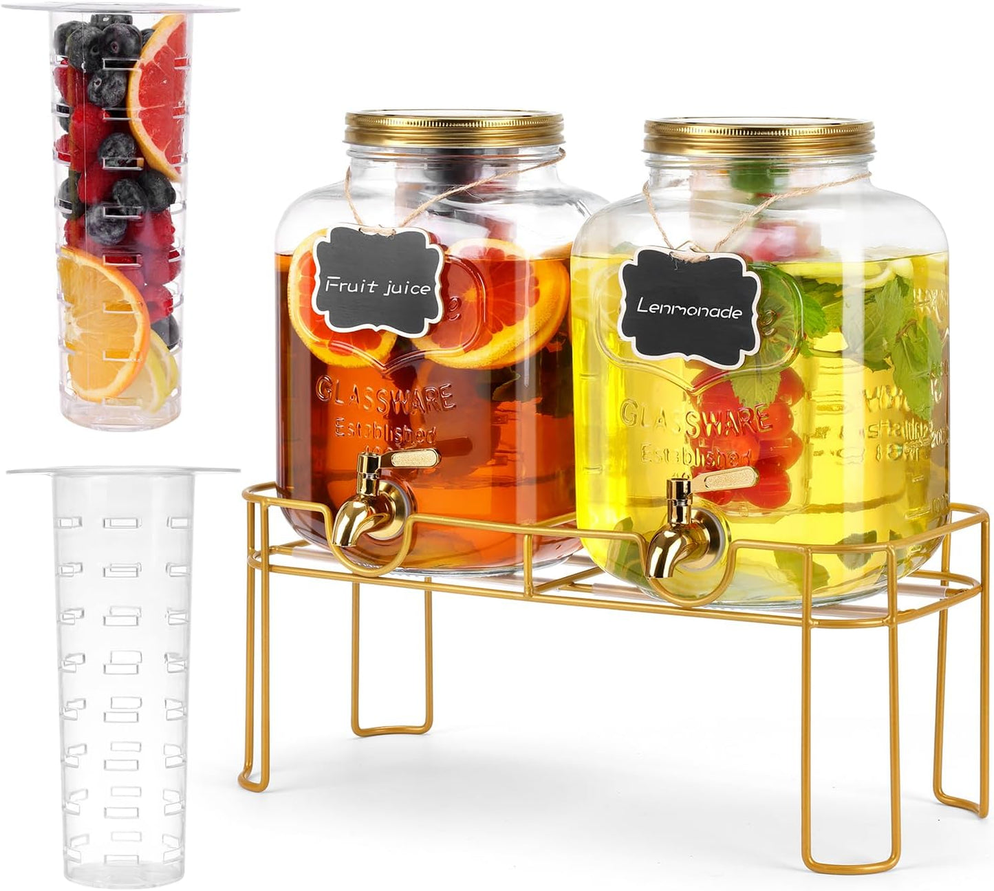1.6 Gallon Glass Beverage Dispenser Set for Parties and Events