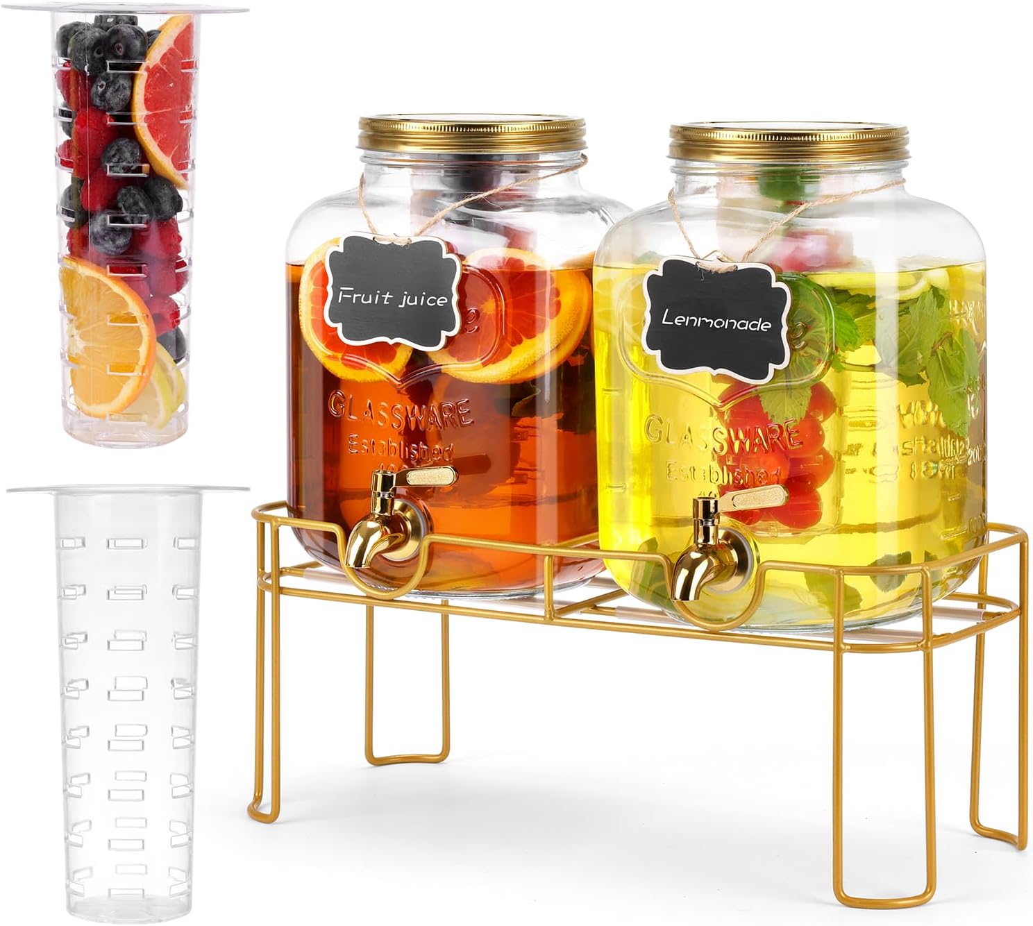 1.6 Gallon Glass Beverage Dispenser Set for Parties and Events