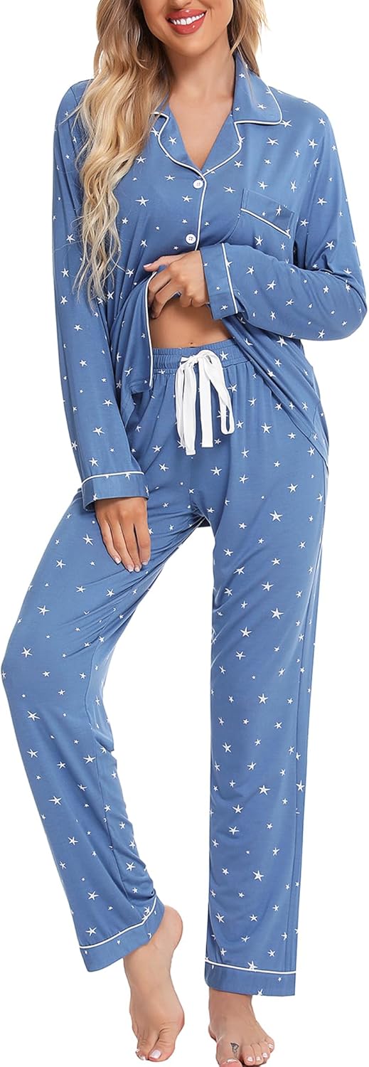 Leikar Button Up Pajama Set For Women Soft Comfortable PJs