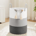 Laundry Basket Woven Cotton Rope Laundry Hamper 80L - Decorative