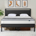 Full Size Metal Bed Frame with Wood Headboard and Storage - Quiet