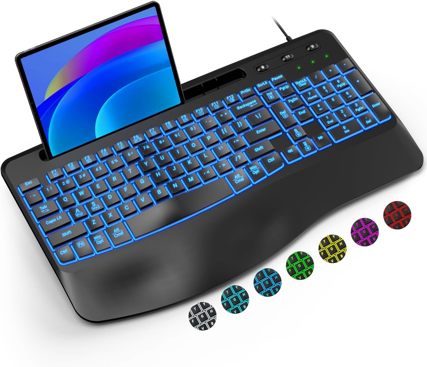Ergonomic Backlit Keyboard with Wrist Rest & Phone Holder