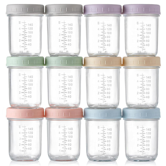 12 Pack Glass Baby Food Containers - 8 oz | Microwave, Dishwasher, Freezer Safe