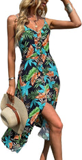 Polka Dot Spaghetti Strap V Neck Flowy Midi Dress - Summer Boho Style
