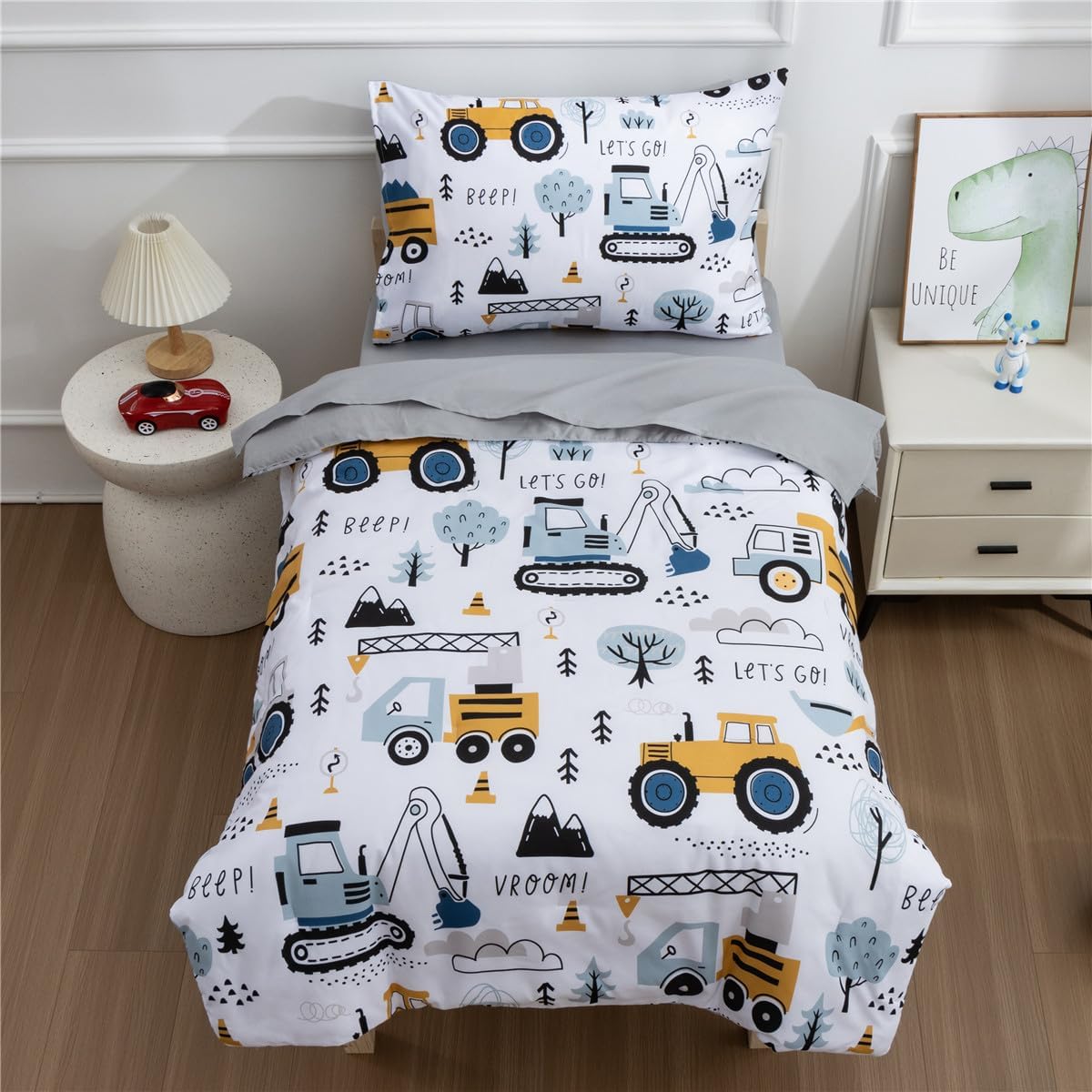 NTBED 4 Pieces Construction Toddler Bedding Set for Baby Boys