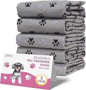 JERIA 5 Pack Reusable Washable Pee Pads for Dogs, 36x41 in