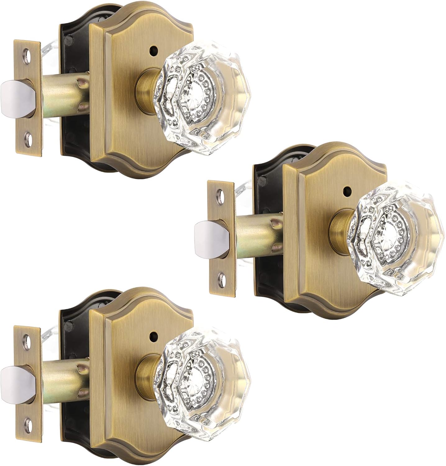 Gobrico 3 Pack Privacy Crystal Glass Door Knobs with Lock