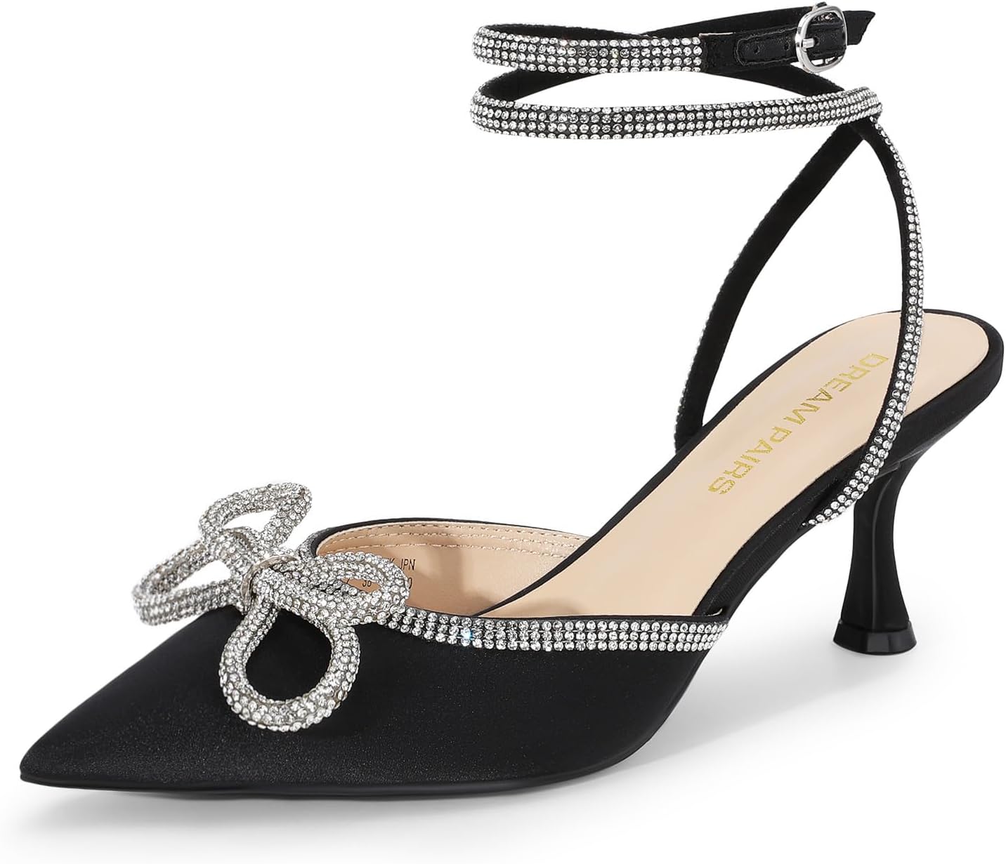 DREAM PAIRS Kitten Heels with Rhinestone Bow for Women