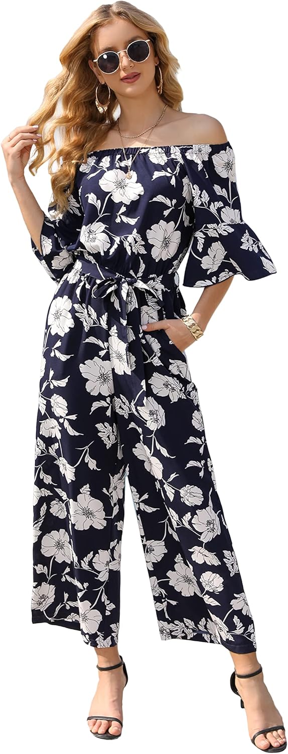 Floral Off Shoulder Wide Leg Jumpsuit for Women 2025 Fashion