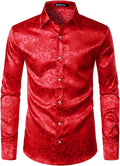 ZEROYAA Men's Luxury Jacquard Satin Dress Shirt - Silk-Like Shine