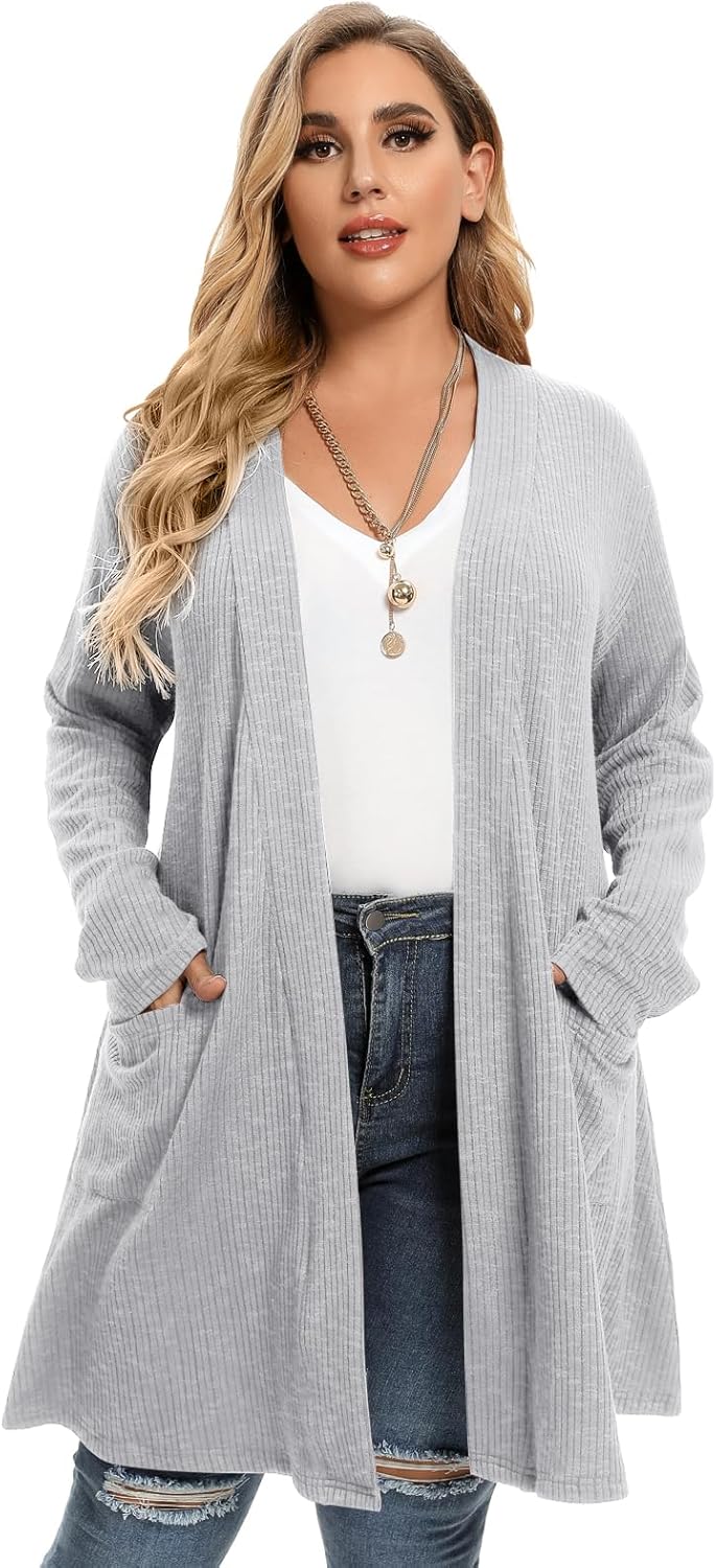 LARACE Open Front Knit Cardigan Sweaters for Women Plus Size