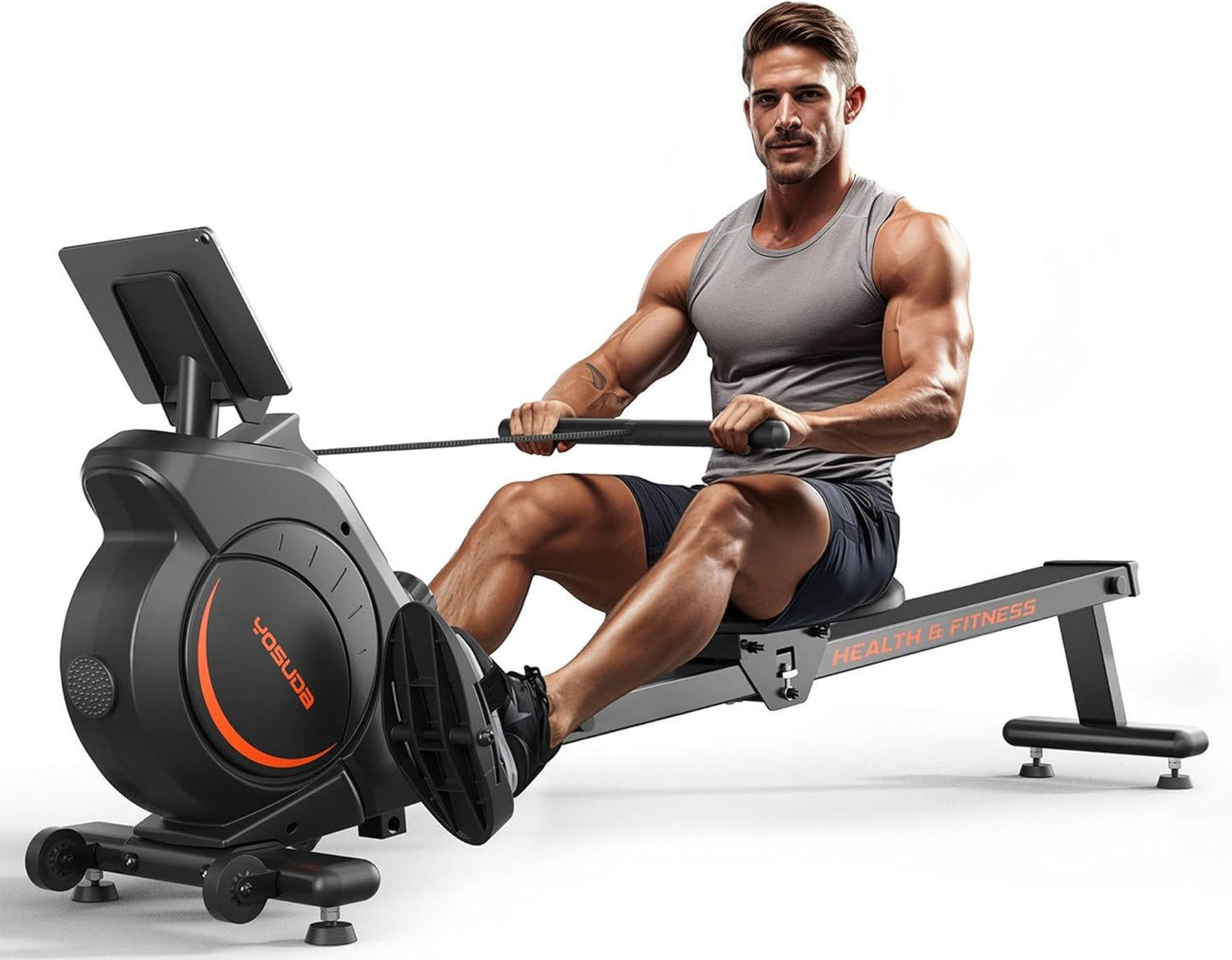YOSUDA Foldable Magnetic Rowing Machine - 350lb Capacity, Bluetooth, Tablet Holder