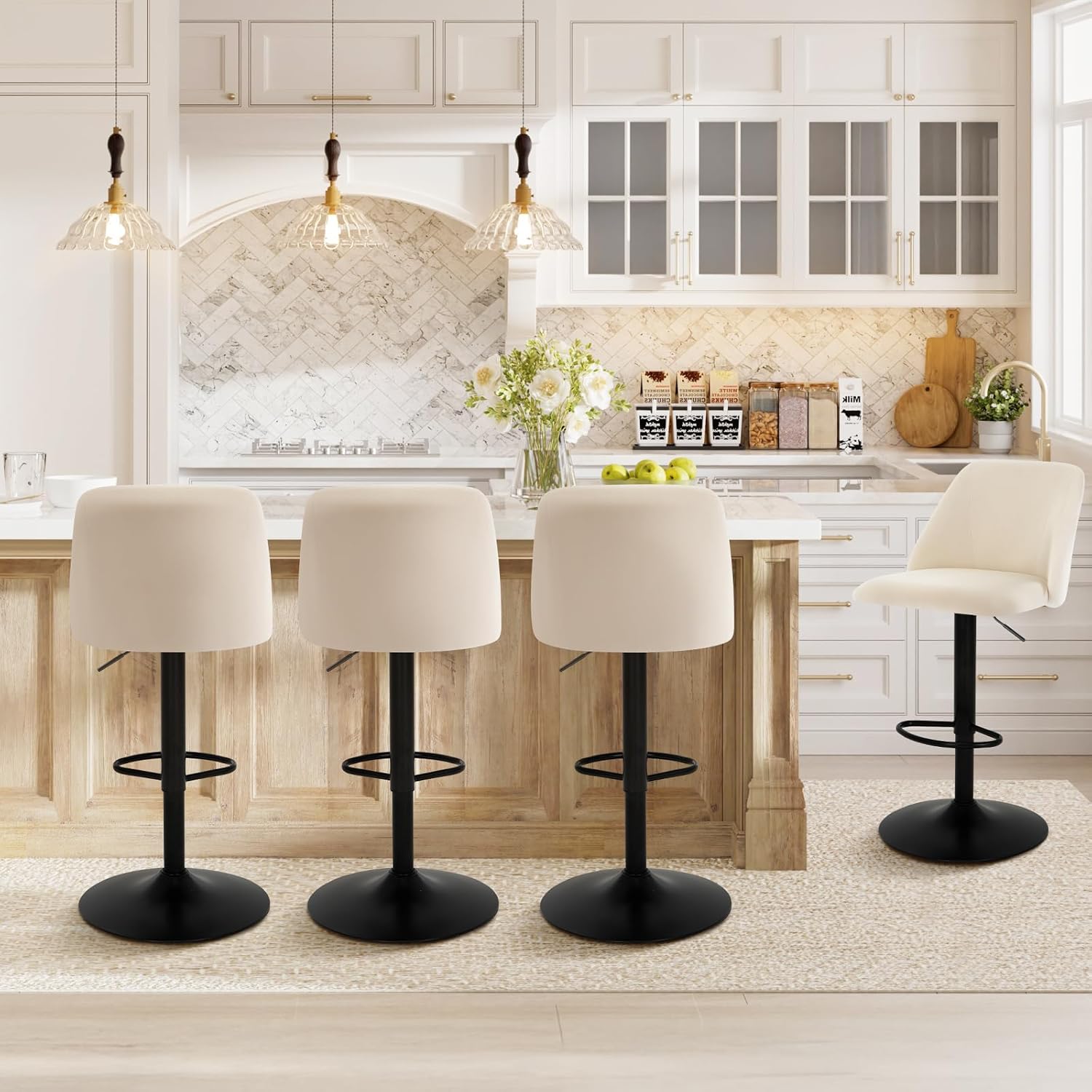 Modern Swivel Bar Stools Set of 4 with Adjustable Height