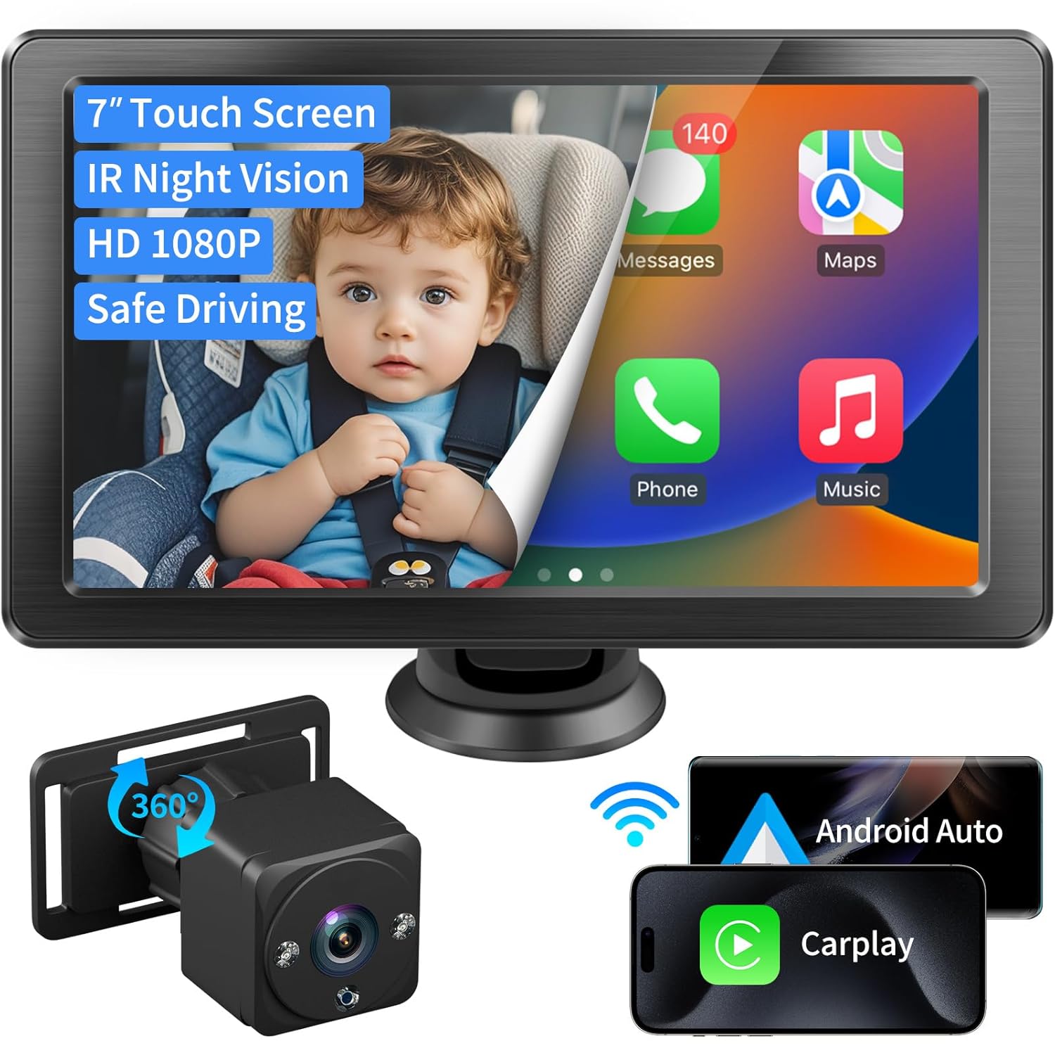 1080p Night Vision Car Baby Monitor by Faninso