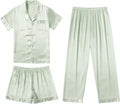 Silk Satin Pajama Set for Women - 3 Piece Short Sleeve Sleepwear