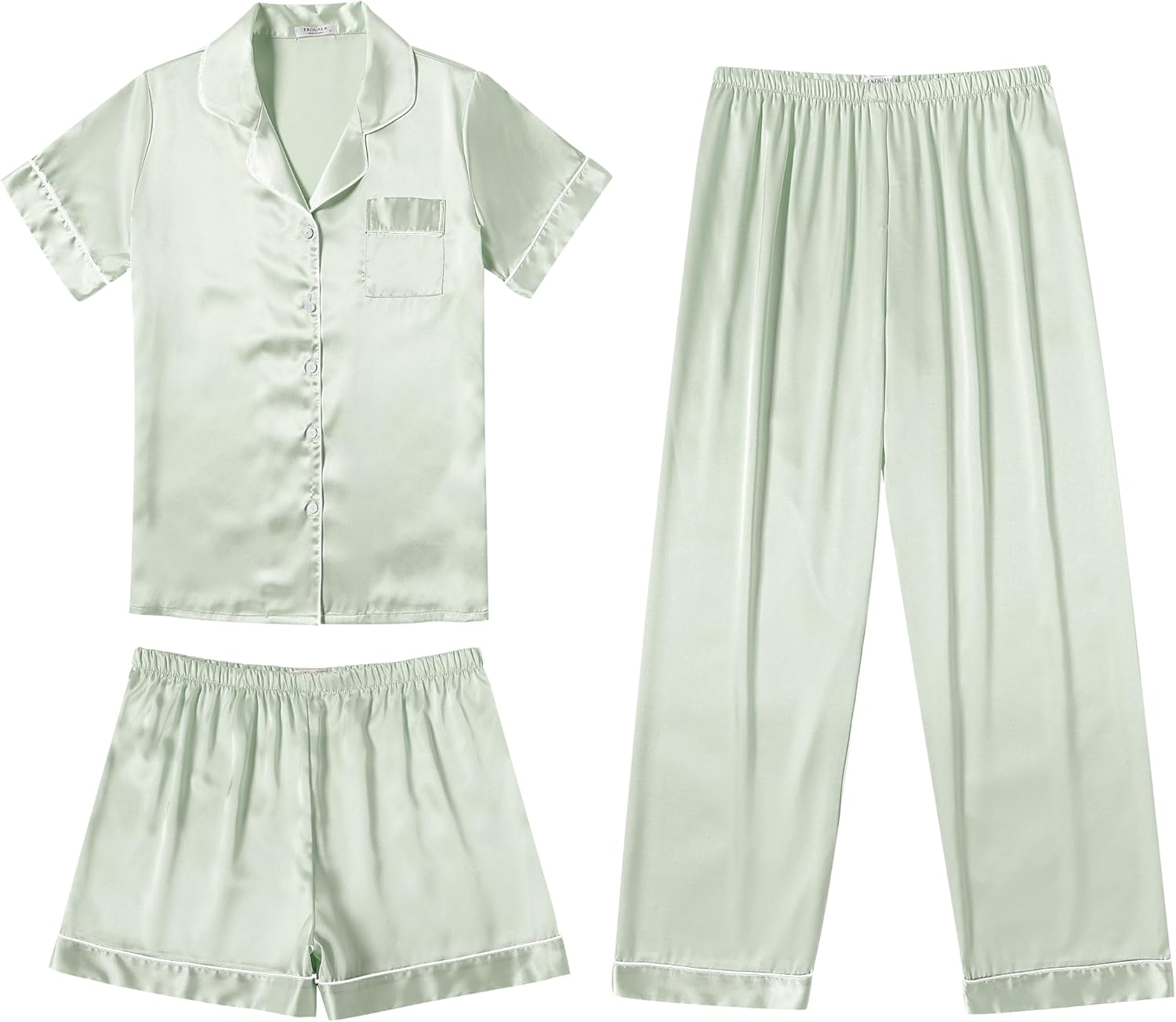 Ekouaer Silk Pajamas for Women Set Soft Satin Pjs 3 Piece