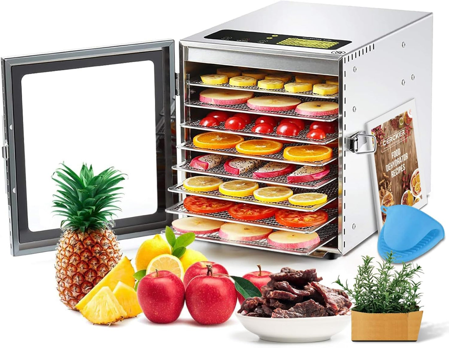 Food Dehydrator Machine with 8 Stainless Steel Trays for Drying