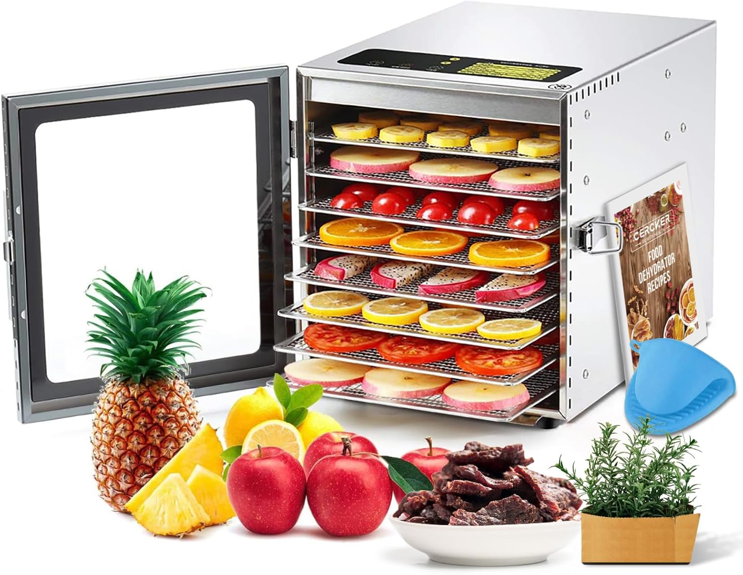 Food Dehydrator Machine with 8 Stainless Steel Trays for Drying