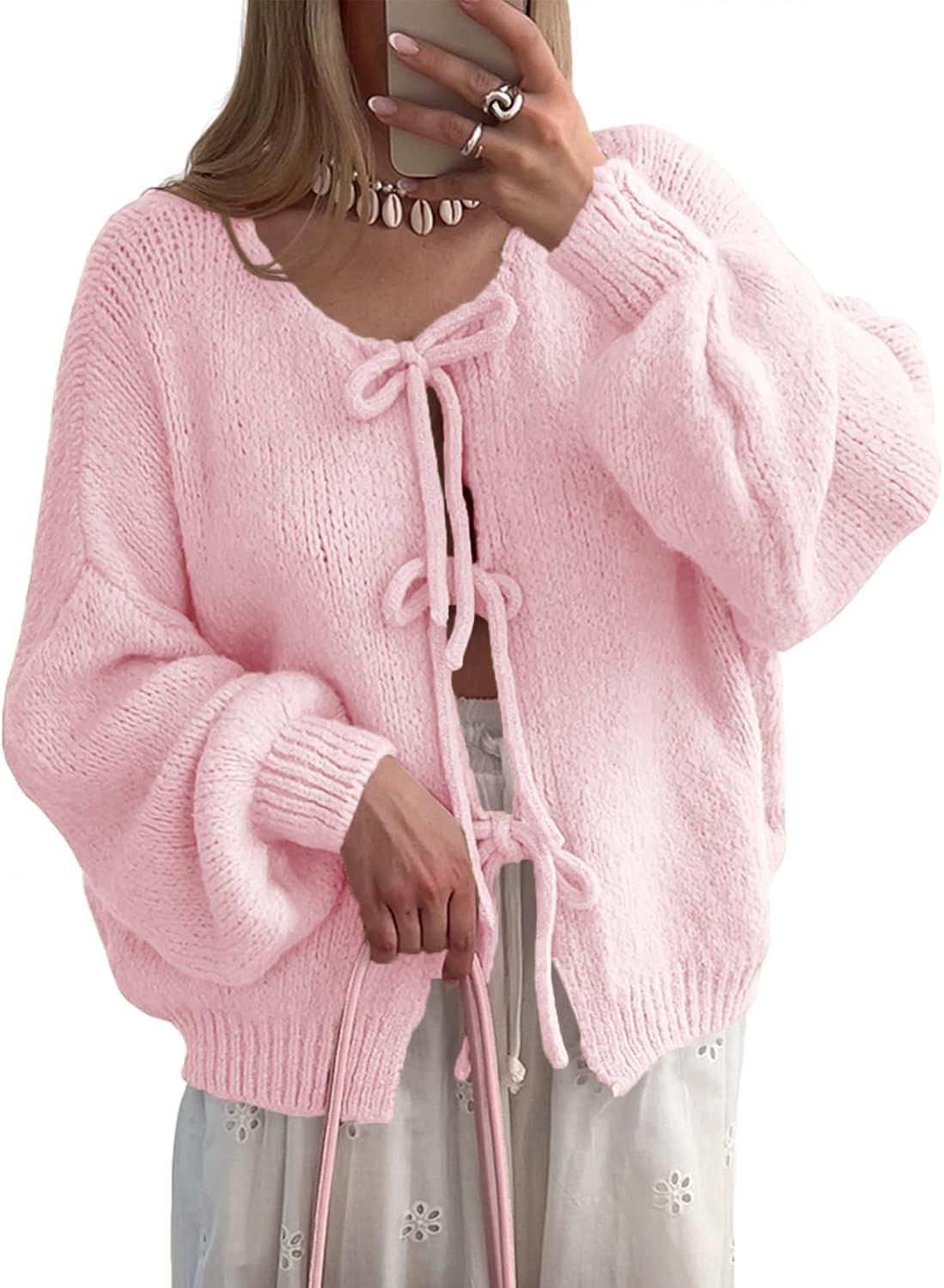 UNCLECAT Womens Bow Tie Front Cardigan for Cozy Fall Style