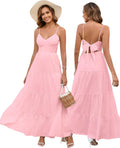 Summer Floral Maxi Sundress V Neck Spaghetti Strap - Flowy Boho