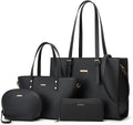 Women Synthetic Leather Handbag Set 4pcs - Large Tote with Crossbody