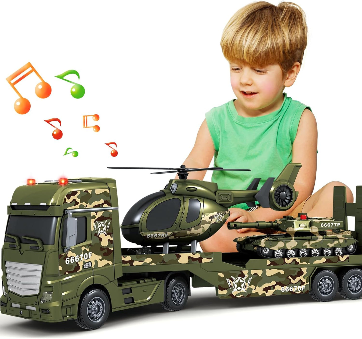 Toddler Boy Toys 25in Army Truck with Helicopters and Tank
