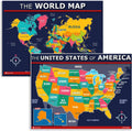 USA and World Map Poster 2 Pack for Kids - Laminated 24x30