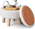 Cream Teddy Velvet Storage Ottoman Round Footrest - Small Accent Seat