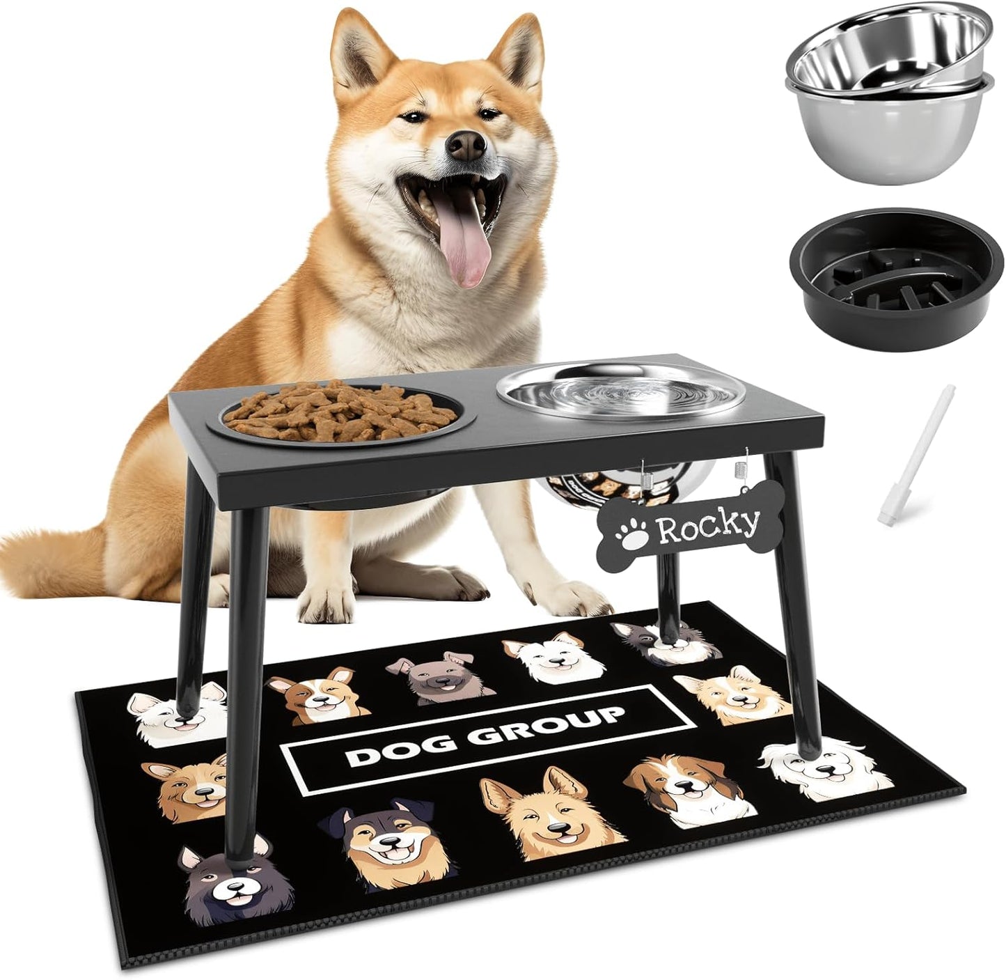 Elevated Dog Bowl Stand for Large and Medium Dogs with Mat