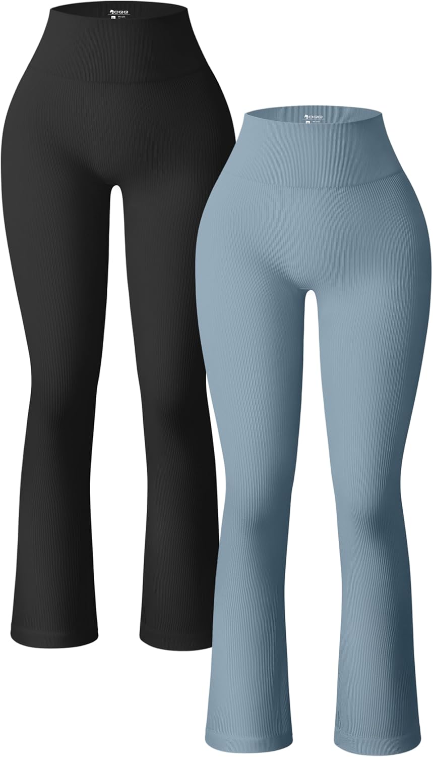 OQQ Women's Ribbed Seamless High Waist Bell Bottoms Leggings