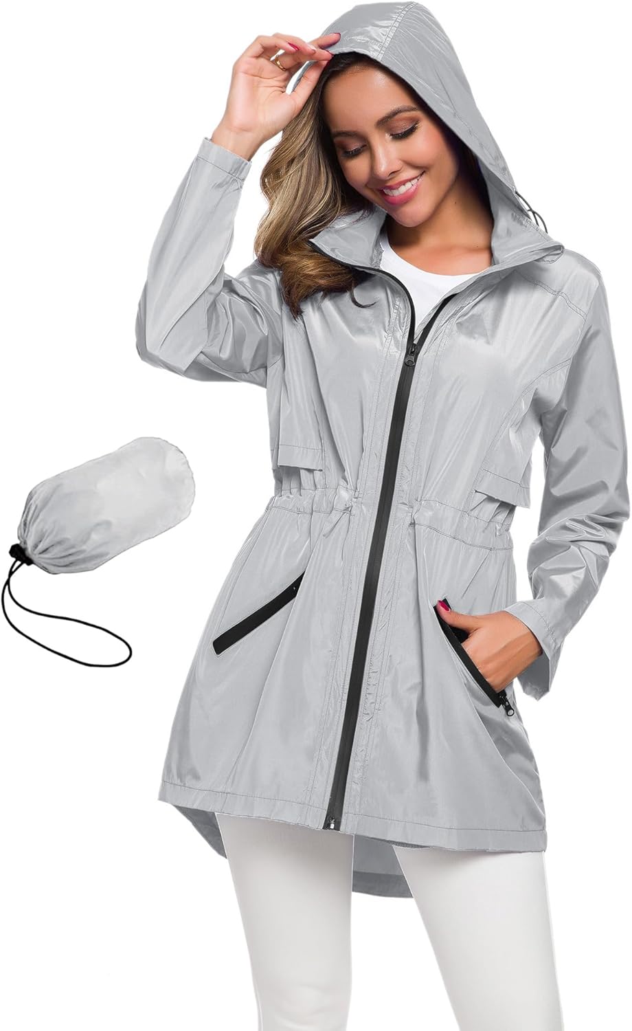 Lightweight Waterproof Long Raincoat with Hood for Women 60ft