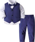 Toddler Boy Vest Suit Set - Formal Dress Shirt, Bowtie & Pants