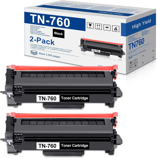 TN760 High-Yield Black Toner Cartridge Twin Pack for Brother Printers