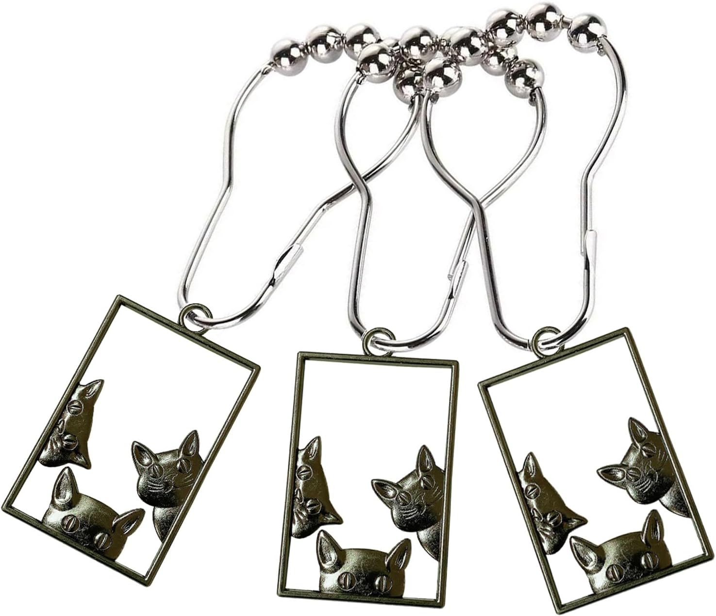 12 Cat Shower Curtain Hooks - Rustproof Halloween Decor