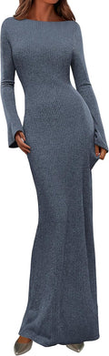 Women's Ribbed Knit Long Sleeve Maxi Dress - Fall 2025 Bodycon