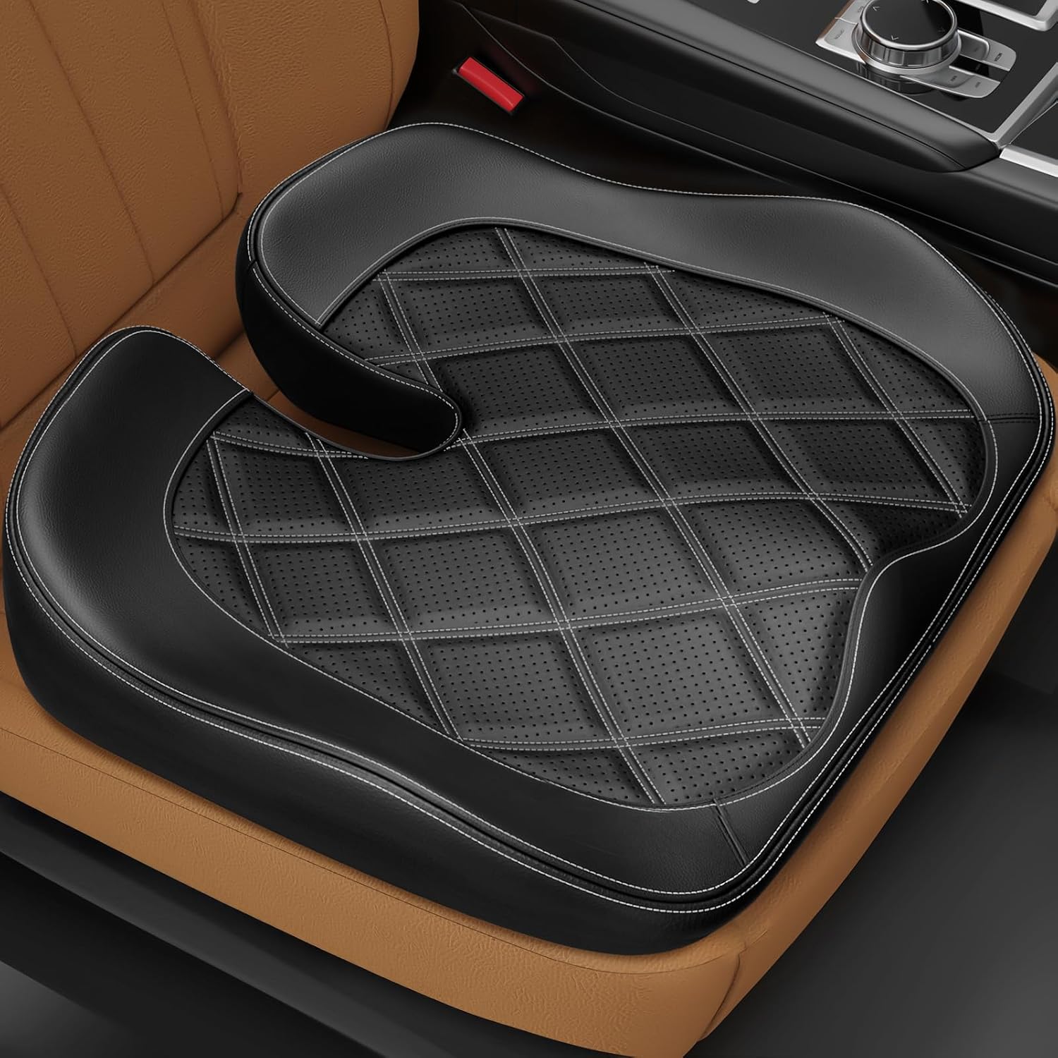 ZIKEE Leather Car Seat Cushion for Pain Relief and Comfort