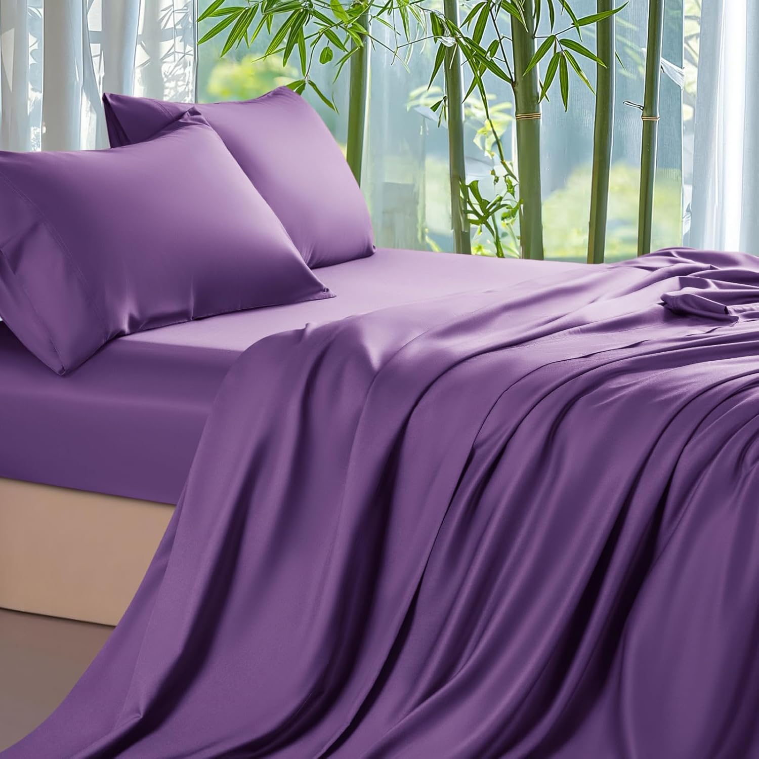 Ultra Cooling Bamboo Queen Bed Sheets Set for Hot Sleepers