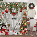 Farmhouse Christmas Shower Curtain - Rustic Snowman Wreath 70x70in
