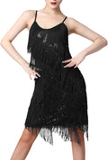 Women Salsa Fringe Sequin Flapper Dress 1920s V Neck Gatsby