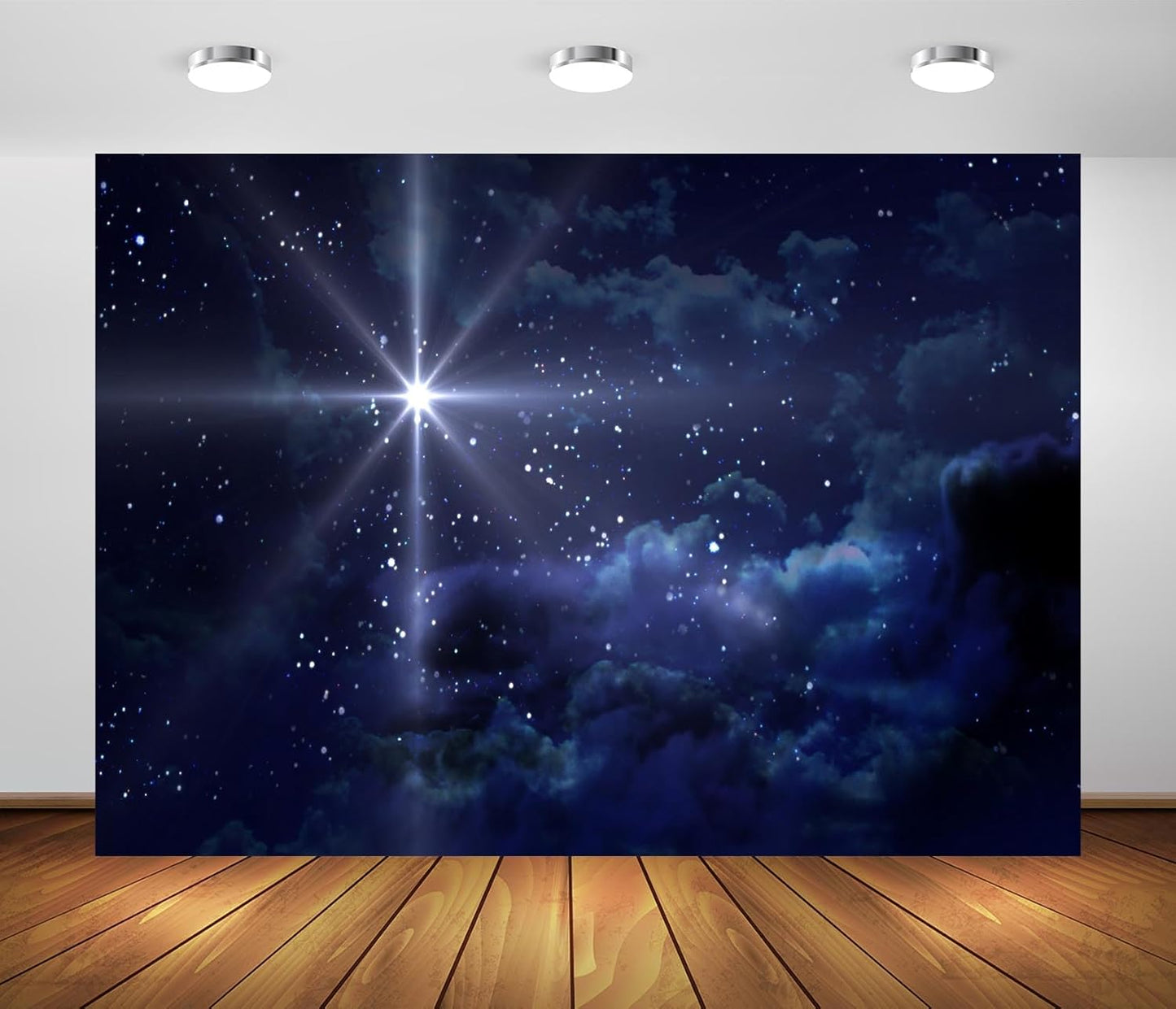 BELECO 10x8ft Fabric Star Night Backdrop for Christmas Decor