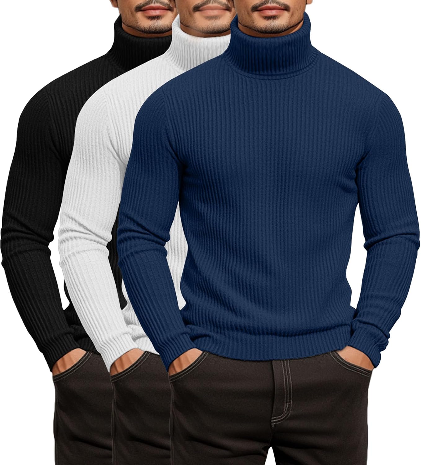3 Pack Men's Ribbed Turtleneck Shirts for Stylish Comfort