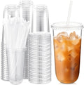 100 Sets Clear Plastic Cups with Lids and Straws 20 oz - Disposable